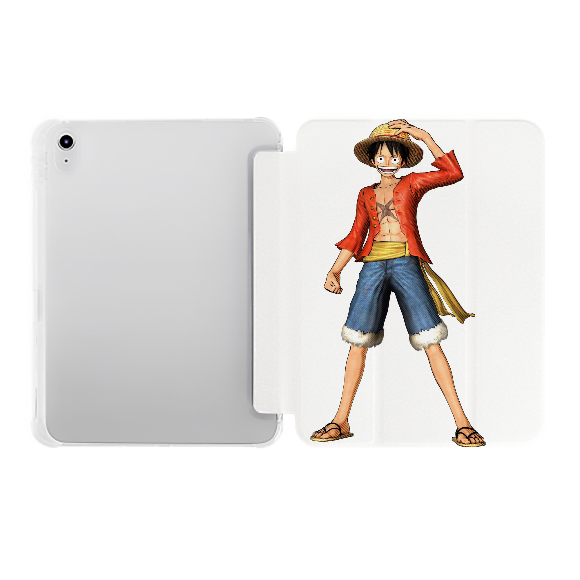 （画像用） ワンピース モンキー・D・ルフィ ONE PIECE Monkey D. Luffy IPad ケース ペン収納付き 三つ折りスタンド PUレザー×シリコン 対応機種9.5/10.5/10.9インチ